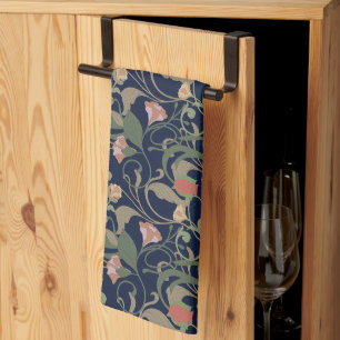 Classic Antique Blue Art Nouveau Floral Pattern Kitchen Towel