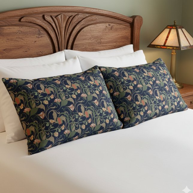 Classic Antique Blue Art Nouveau Floral Pattern Pillow Case (Creator Uploaded)