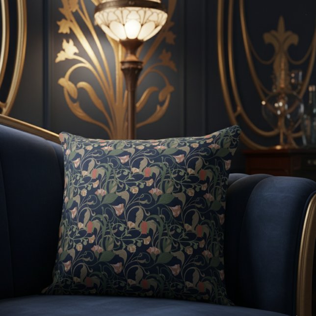 Classic Antique Blue Art Nouveau Floral Pattern Throw Pillow (Creator Uploaded)