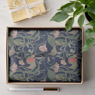 Classic Antique Blue Art Nouveau Floral Pattern Tissue Paper