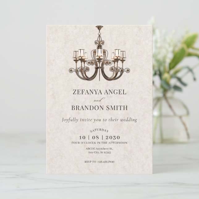 Classic antique chandeliers wedding  invitation (Standing Front)