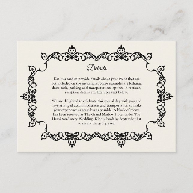 Classic Antique Ivory Ornately Framed Wedding Enclosure Card (Front)