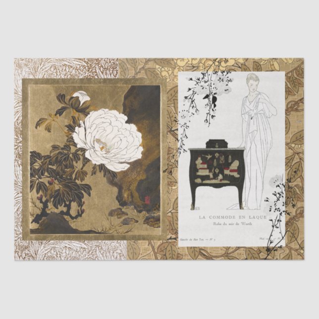 Classic Antique Lacquered Commode & Screen Art Tissue Paper (Front)