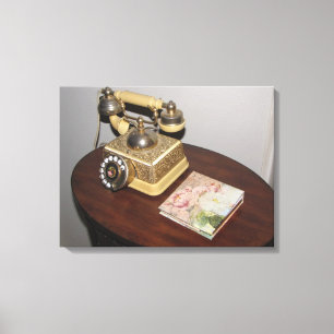 Classic Antique Phone and Table Wrapped Canvas Print