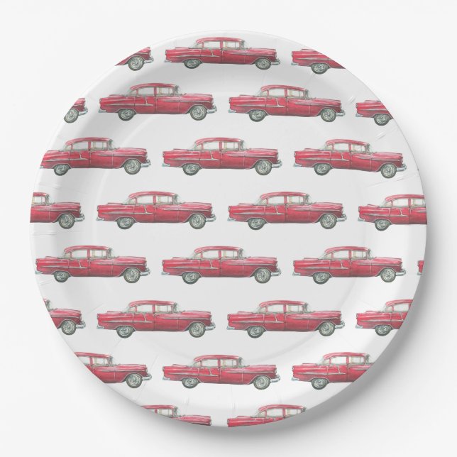 Classic Antique Red Car Dinner Paper Plates (Front)