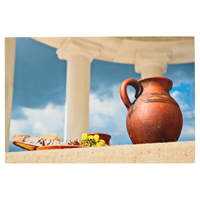 Classic antique still-life with a pitcher metal print (Front)