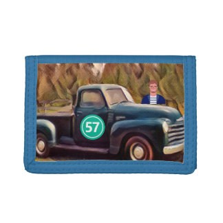  classic antique  truck in the summer   trifold wallet