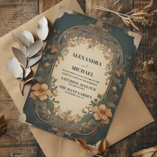Classic Antique Vintage Art Nouveau Floral Wedding Invitation