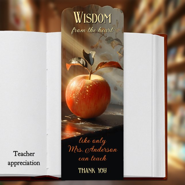 Classic Apple Artistic Teacher Thank You Bookmarks (Bookmark showing an artistic representation of an apple as symbol for wisdom - teacher appreciation)