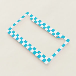 Classic aqua blue checkerboard license plate frame