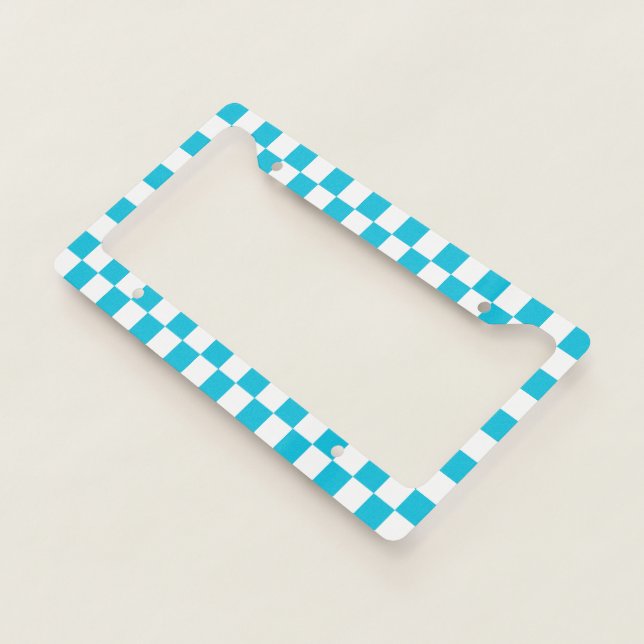 Classic aqua blue checkerboard license plate frame (3/4)