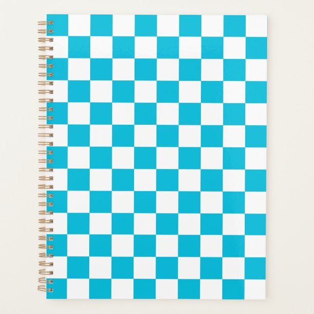 Classic aqua blue checkerboard planner (Front)
