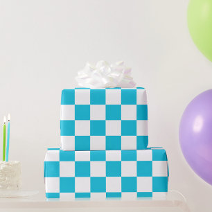 Classic aqua blue checkerboard wrapping paper
