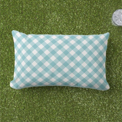 Classic Aqua Blue Gingham Plaid Pattern Lumbar Pillow