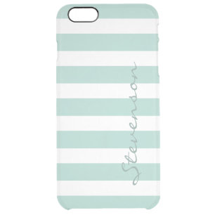 Classic Aqua Mint Stripe Pattern Personalized Name Clear iPhone 6 Plus Case
