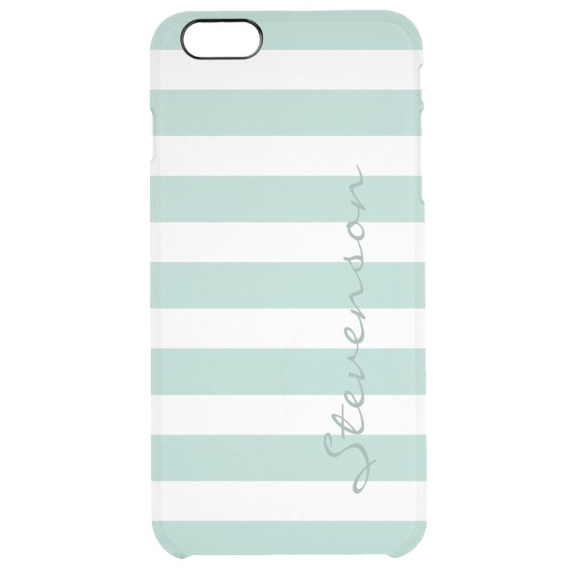 Classic Aqua Mint Stripe Pattern Personalized Name Uncommon iPhone Case (Back)