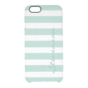 Classic Aqua Mint Stripe Pattern Personalized Name Clear iPhone 6/6S Case