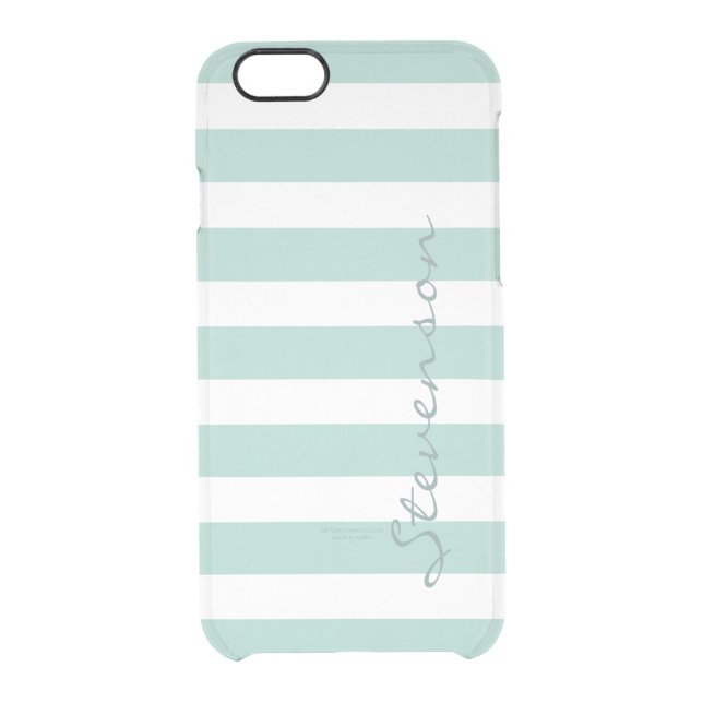 Classic Aqua Mint Stripe Pattern Personalized Name Uncommon iPhone Case (Back)