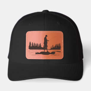 Classic Aquatic Wildlife Fish Illustration Outdoor Leather Patch Hat