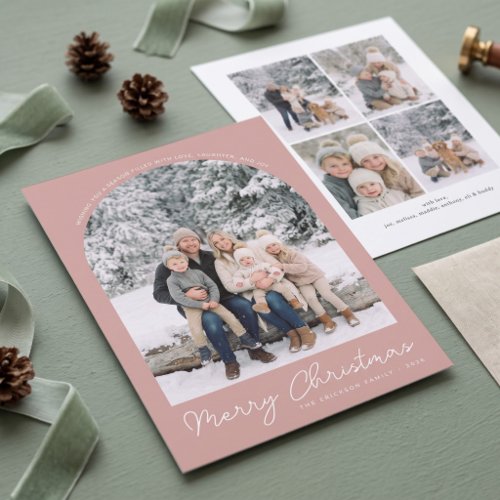 Classic Arch Merry Christmas Photo Card - Pink