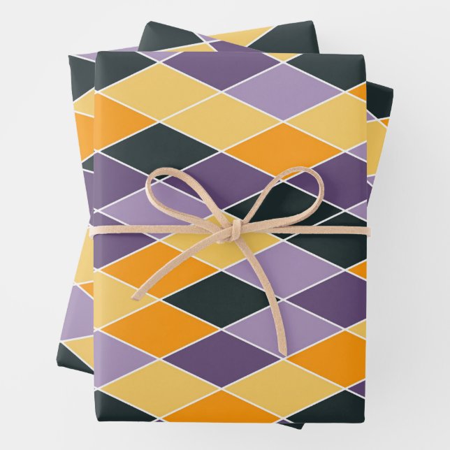 Classic Argyle Diamond Lattice Pattern Wrapping Paper Sheets (In situ)
