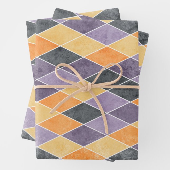 Classic Argyle Diamond Lattice Pattern Wrapping Paper Sheets (In situ)