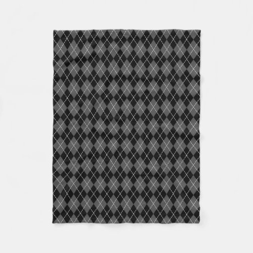 Classic Argyle Diamond Pattern Black White Gray Fleece Blanket