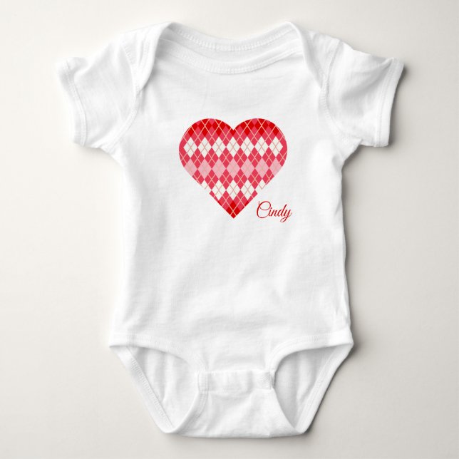 Classic Argyle Hearts Big Heart Red and Pink Baby Bodysuit (Front)