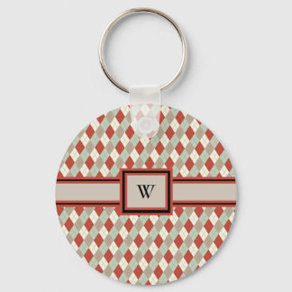 Classic Argyle, Red Tan Green Cream Monogrammed  Keychain