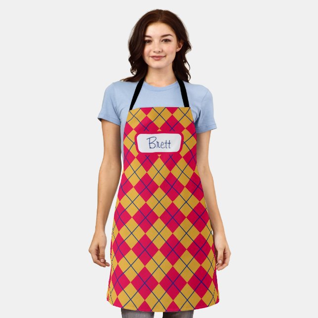 Classic Argyle Red Yellow Blue White Apron (Worn)