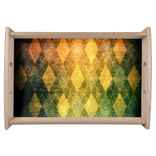 Classic argyle vintage green gold diamond pattern serving tray
