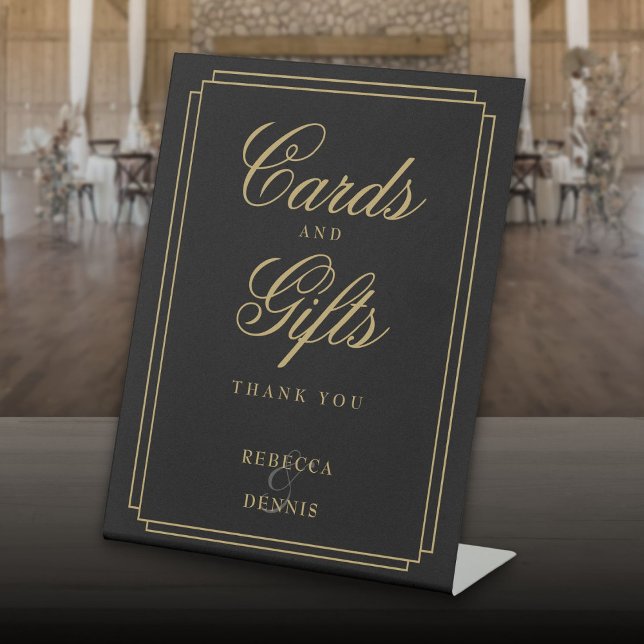 Classic Art Deco Black And Gold Cards And Gifts Pedestal Sign (Classic Art Deco Black And Gold Cards And Gifts Pedestal Sign)