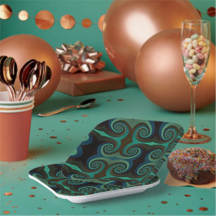 Classic art deco black and holiday green paper plates