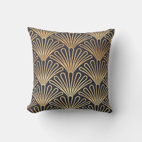 Classic Art Deco Fan Design GoldsGrey on a Throw Pillow