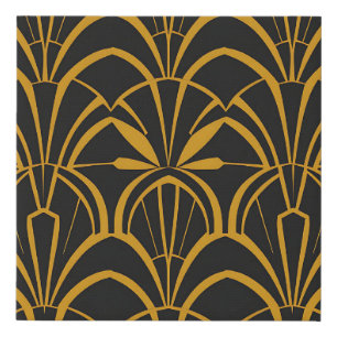 Classic Art Deco Fan Pattern Black Gold Roaring Faux Canvas Print
