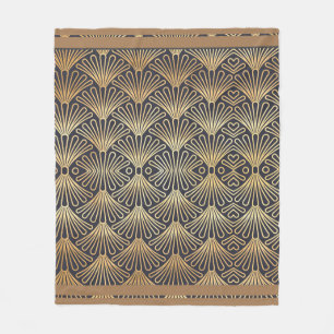 Classic Art Deco Gold Fan Design on a Fleece Blanket