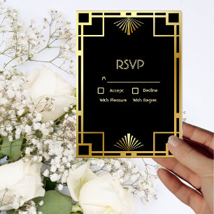 Classic Art Deco Gold on Black Vintage RSVP Card