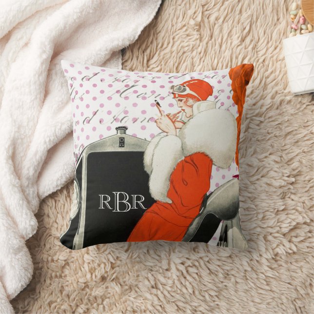 Classic Art Deco Parisian Flapper Fashion Image Throw Pillow (Blanket)