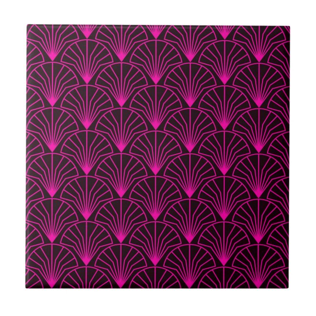 Classic Art Deco Pattern in Pink and Black Ceramic Tile (Front)