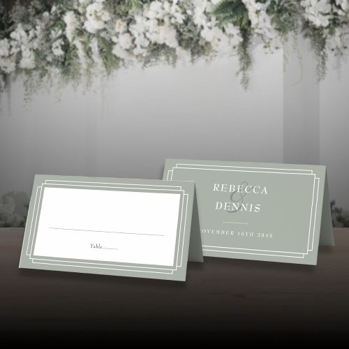 Classic Art Deco Sage Green Wedding Place Card