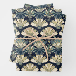 Classic Art Deco Various Sized Fan Patterned Wrapping Paper Sheets