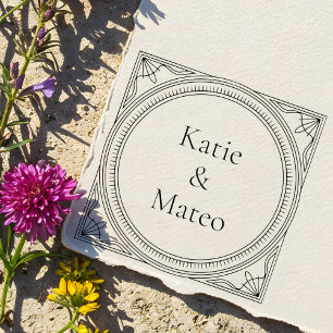 Classic Art Deco Wooden Couple's Names Rubber Stamp