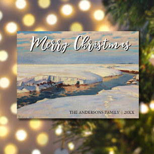 Classic Art Merry Christmas Winter Fałat Holiday Card