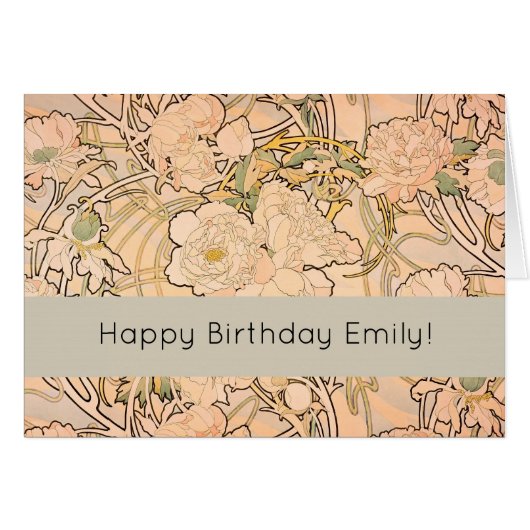 Classic Art Nouveau Peony Garden Pattern by Mucha (Front Horizontal)