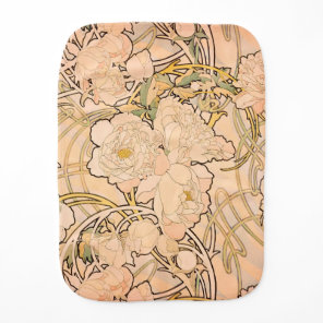 Classic Art Nouveau Peony Garden Pattern by Mucha Baby Burp Cloth
