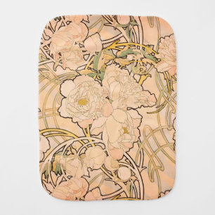 Classic Art Nouveau Peony Garden Pattern by Mucha Baby Burp Cloth