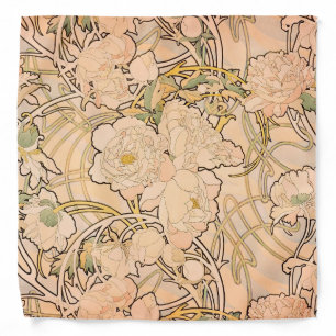 Classic Art Nouveau Peony Garden Pattern by Mucha Bandana