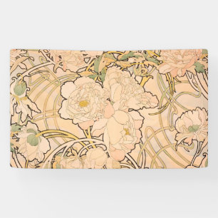 Classic Art Nouveau Peony Garden Pattern by Mucha Banner