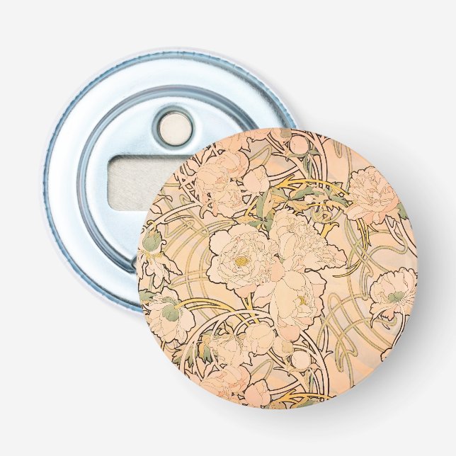 Classic Art Nouveau Peony Garden Pattern by Mucha Bottle Opener (Front)