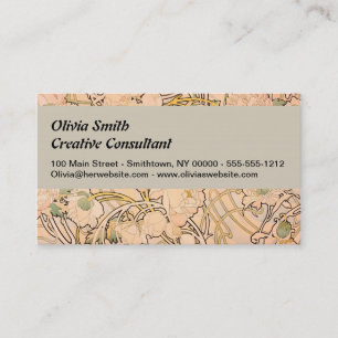 Classic Art Nouveau Peony Garden Pattern by Mucha Business Card